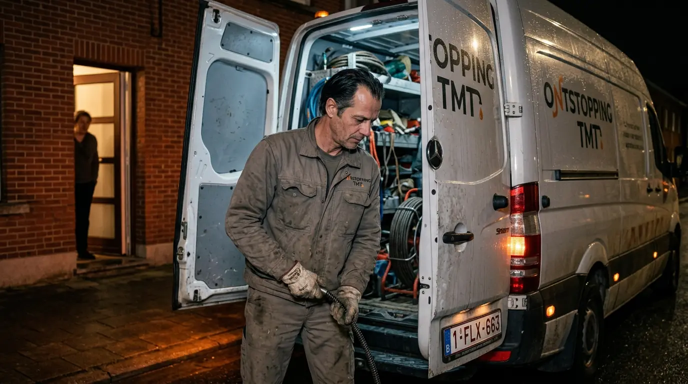Spoeddienst technicus tijdens afspraak bij verstopping